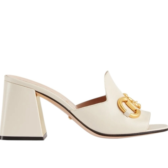 Gucci Nappa Charlotte Heeled Mules in Mystic White Size 41 - Picture 2 of 16